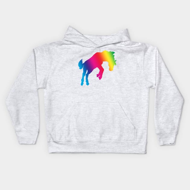 Horse bucking rainbow silhouette Kids Hoodie by Shyflyer